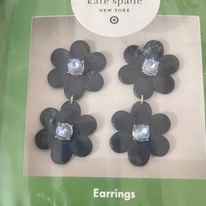 KATE SPADE• Black Flower Earrings with Crystal Accents
